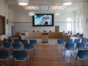 view of the restored courtroom in the Cass County Administration building on the grand reopening